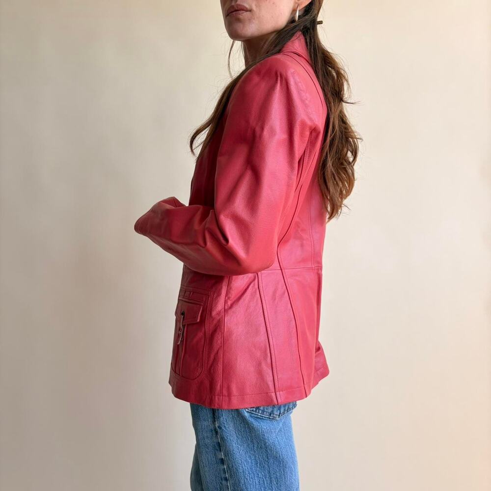 Pamela McCoy Raspberry Pink Leather Moto Jacket - Size Small - Picture 6 of 8